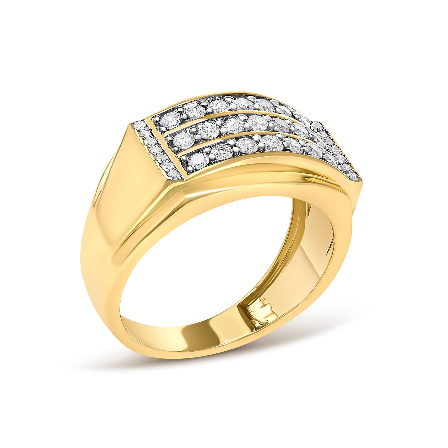 Men's 14K Yellow Gold Plated Sterling Silver 3/4 Cttw Diamond 3 Row Band Ring