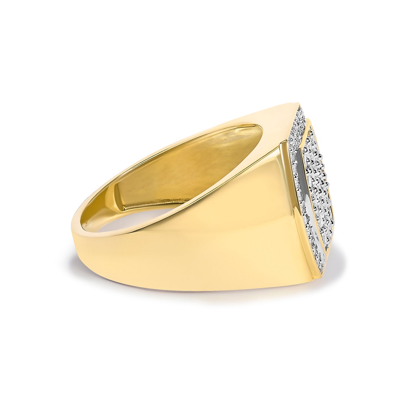 Men's 14K Yellow Gold Plated Sterling Silver 3/4 Cttw Diamond Cushion Head and Halo Band Ring