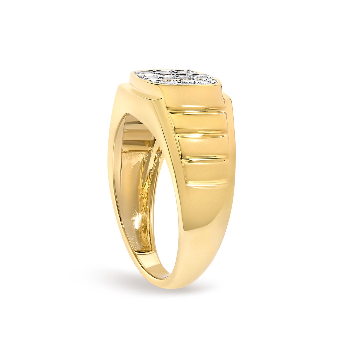 Men's 14K Yellow Gold Plated Sterling Silver 1/3 Cttw Diamond Grooved Band Ring