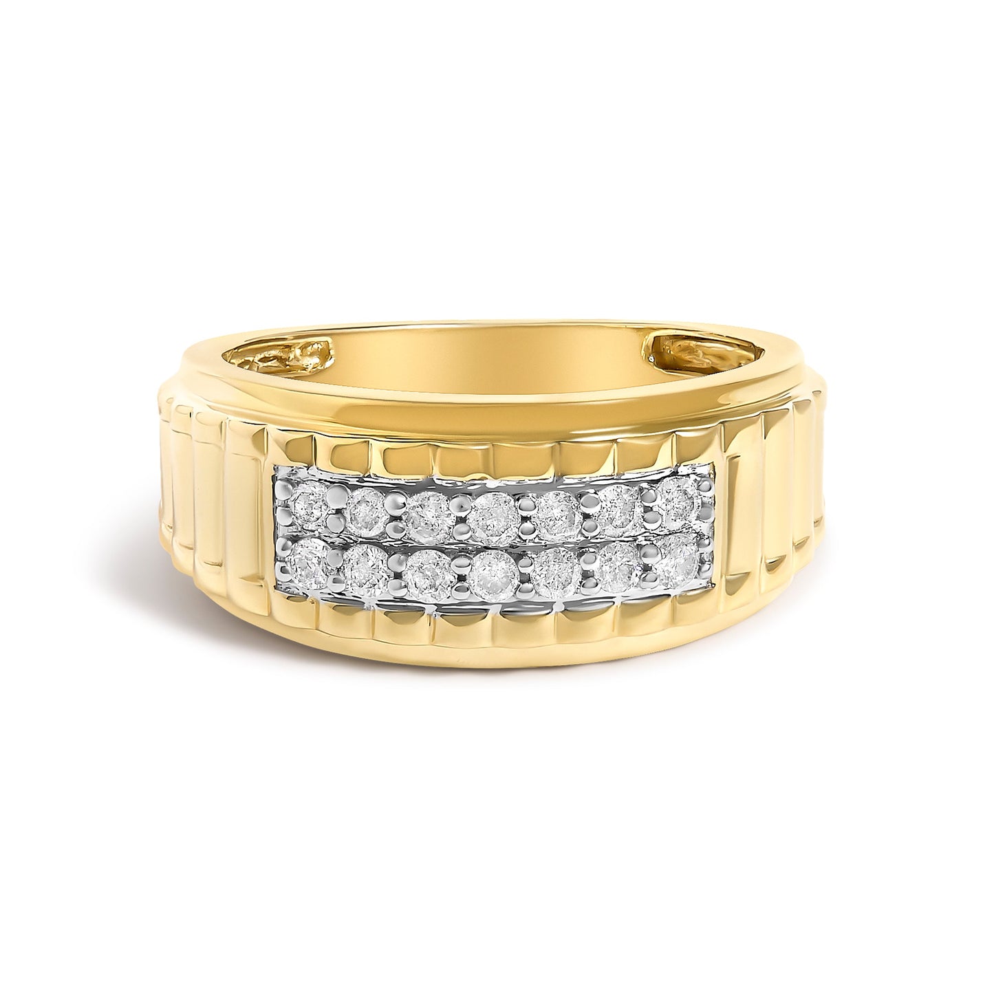 Men's 14K Yellow Gold Plated Sterling Silver 3/8 Cttw Diamond Ribbed Band Ring