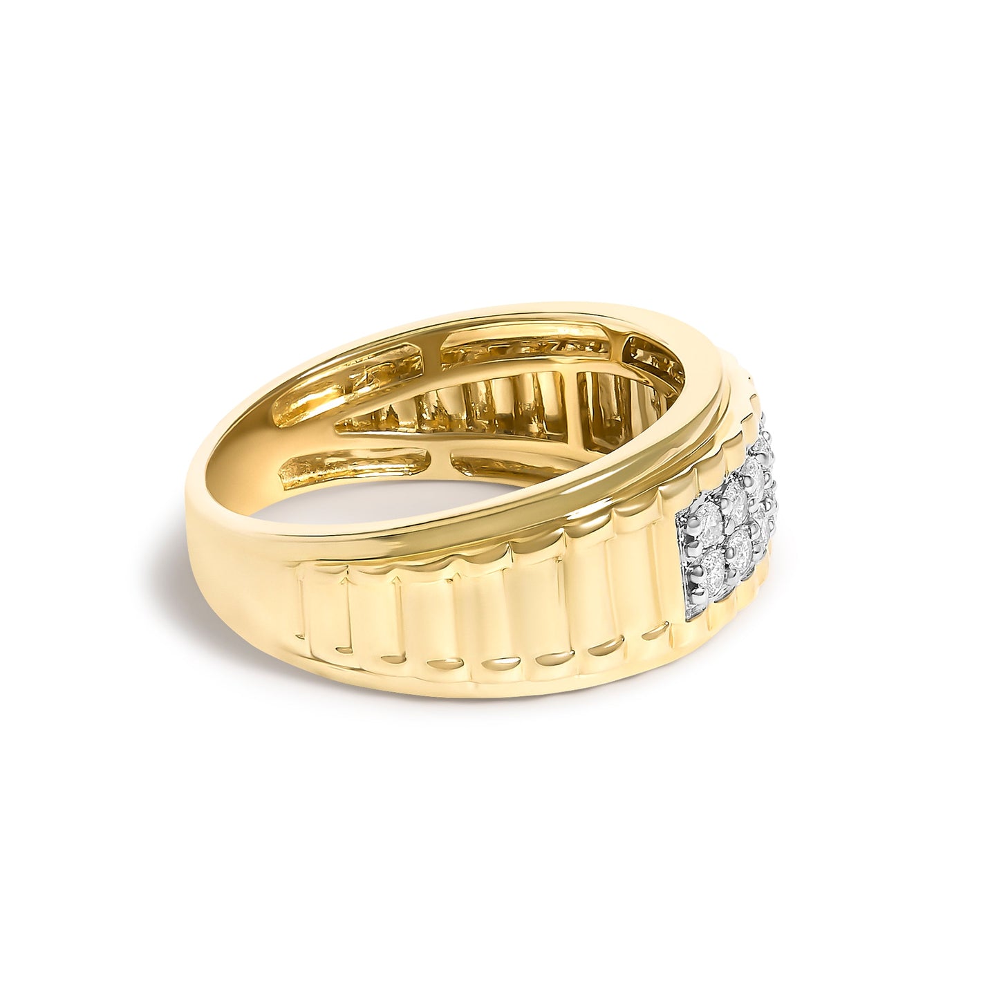 Men's 14K Yellow Gold Plated Sterling Silver 3/8 Cttw Diamond Ribbed Band Ring