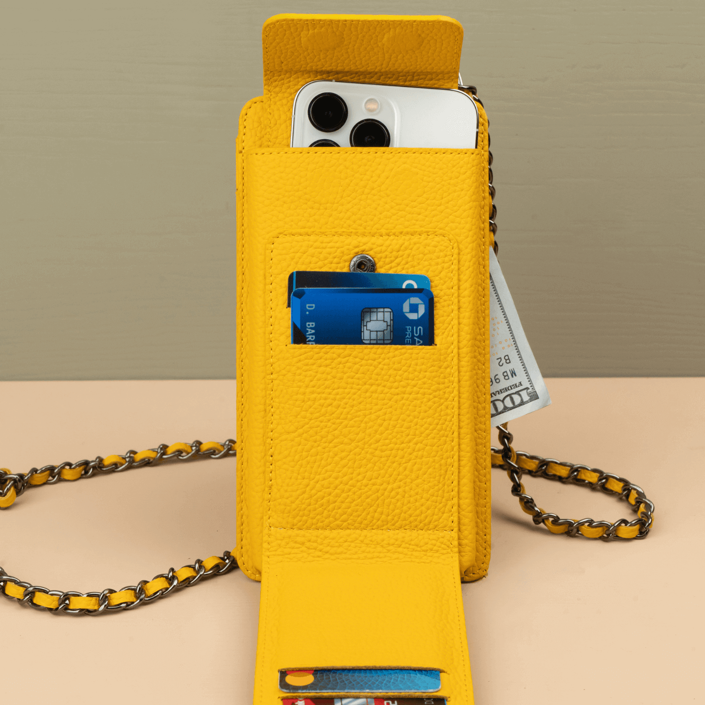 Leather Yellow Crossbody Bag Phone Wallet - Columbus