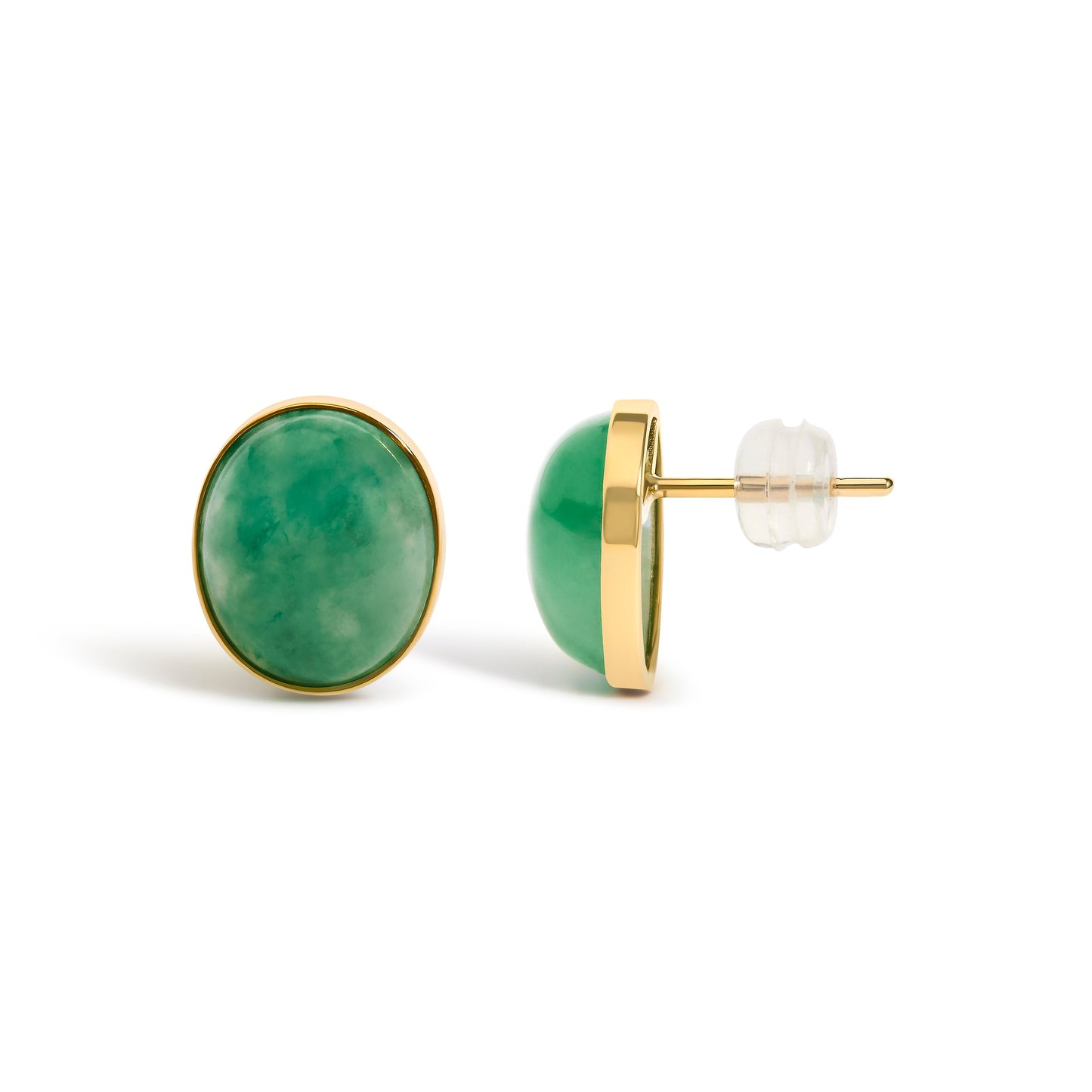 18K Yellow Gold 12x10 MM Bezel Set Oval Green Aventurine Stud Earrings