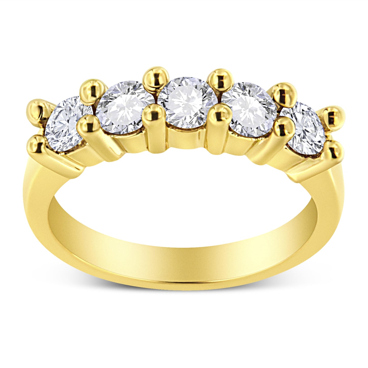 14K Yellow Gold Plated .925 Sterling Silver 1.0 Cttw Shared Prong-set Round Diamond 5 Stone Band Ring (J-K Color, I1-I2 Clarity) - Size 7