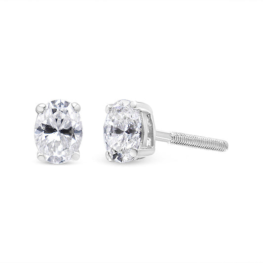 14K White Gold 1.00 Cttw Lab Grown Oval Solitaire Diamond Stud Earrings (F-G Color, VS2-SI1 Clarity)