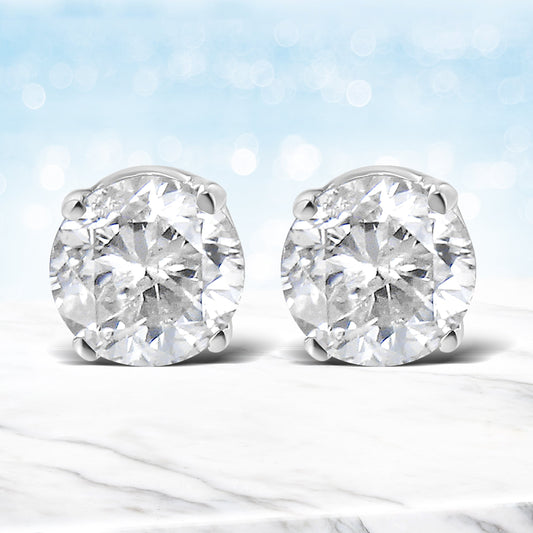 14K White Gold 5/8 Cttw Round Brilliant-Cut Lab Grown Diamond Classic 4-Prong Push back Stud Earrings (F-G Color, VS1-VS2 Clarity)