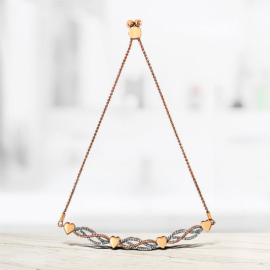 14K Rose Gold Plated .925 Sterling Silver Diamond Accent Layered Infinity Link and Heart Adjustable 4â€-10â€ Adjustable Bolo Bracelet (I-J Color, I3 Clarity)