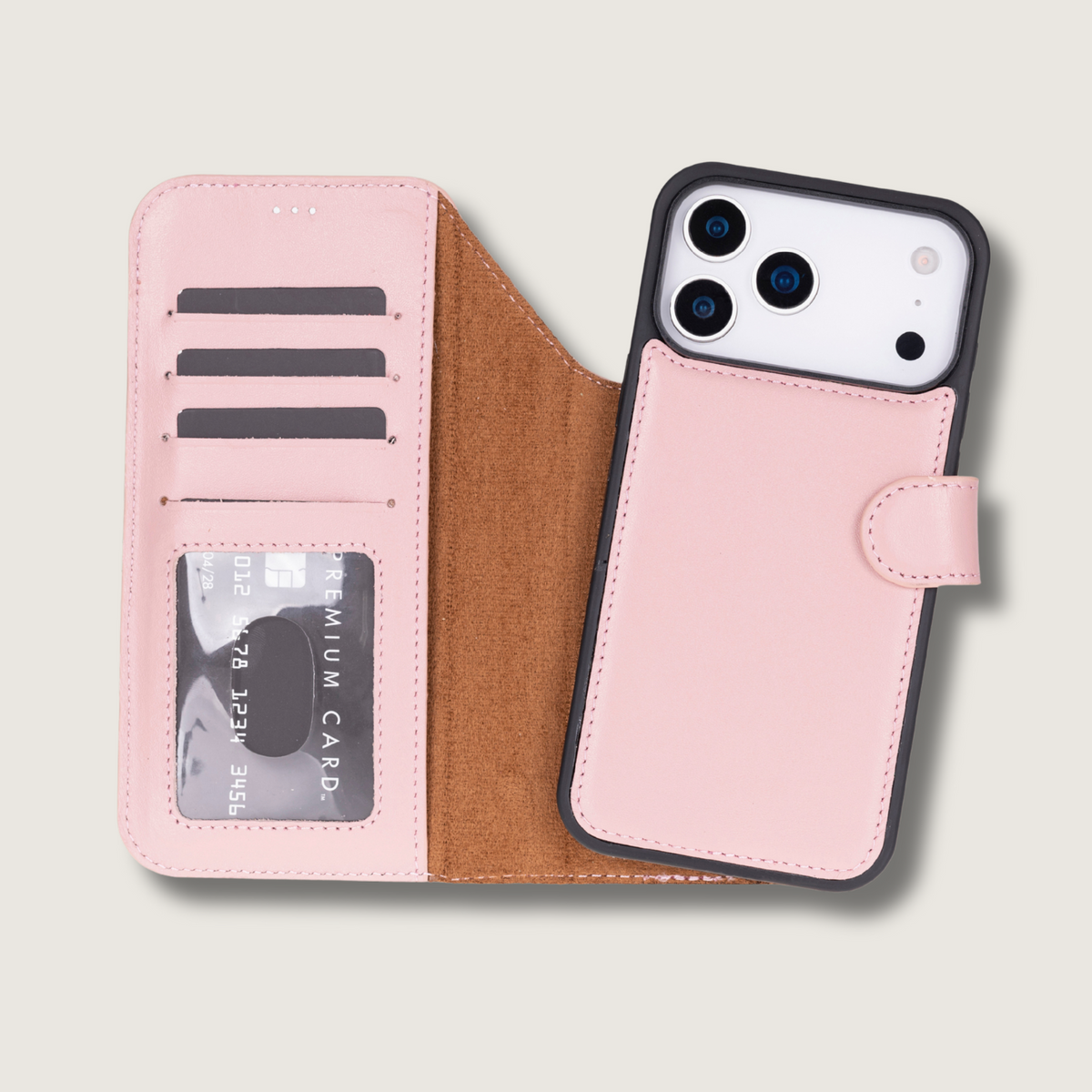 Leather iPhone 18 Pro Max Wallet Case – Pink - Austin