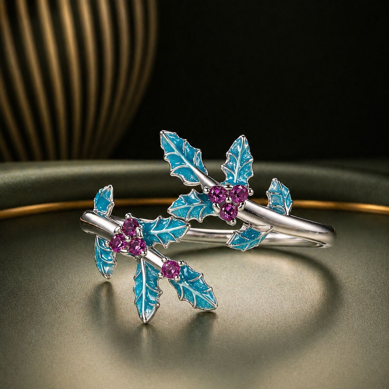 925 Sterling Silver Enamel White Gold Plated Ring with CZ for Women