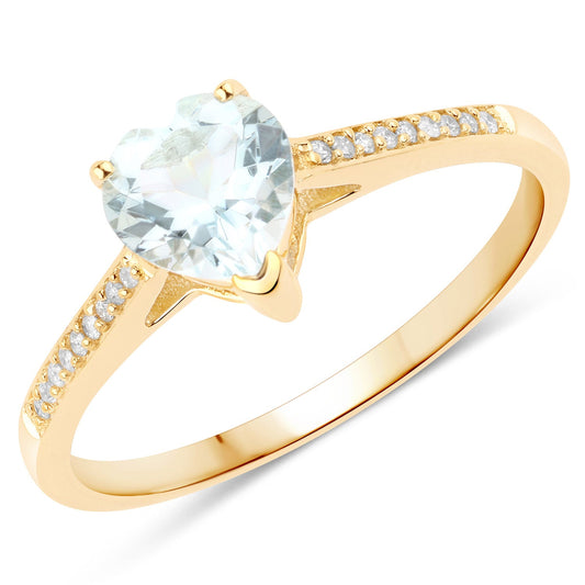 0.65 Carat Genuine Aquamarine and White Diamond 14K Yellow Gold Ring
