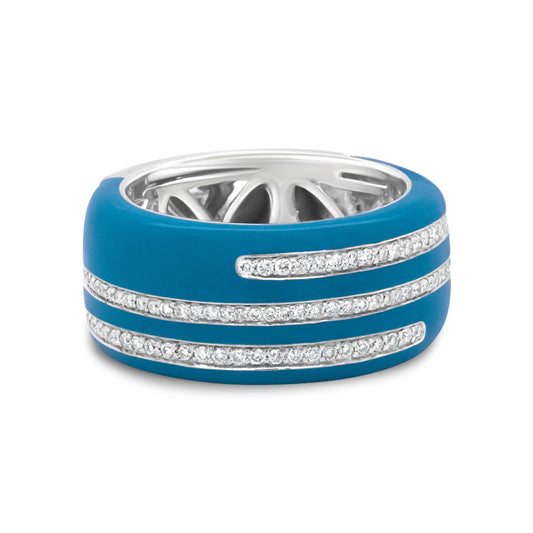 .925 Sterling Silver Turquoise Enamel 5/8 Cttw Round Diamond Wide Band Statement Ring (F-G Color, VS1-VS2 Clarity) - Size 7