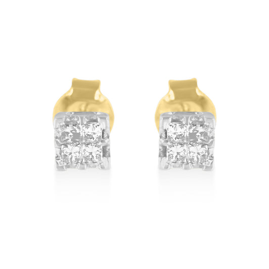 10k Yellow Gold Princess Diamond Quad Stud Earrings (1/4 cttw, J-K Color, I2-I3 Clarity)