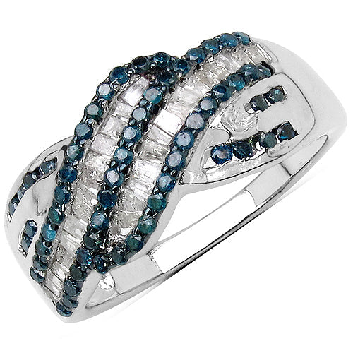 0.88 Carat Genuine Blue Diamond & White Diamond .925 Sterling Silver Ring