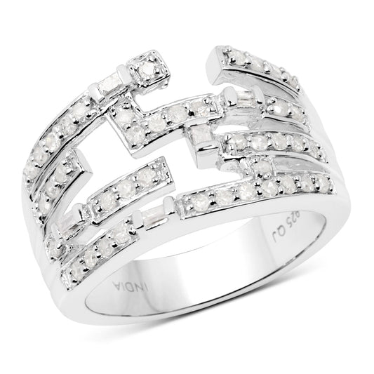 0.60 Carat Genuine White Diamond .925 Sterling Silver Ring