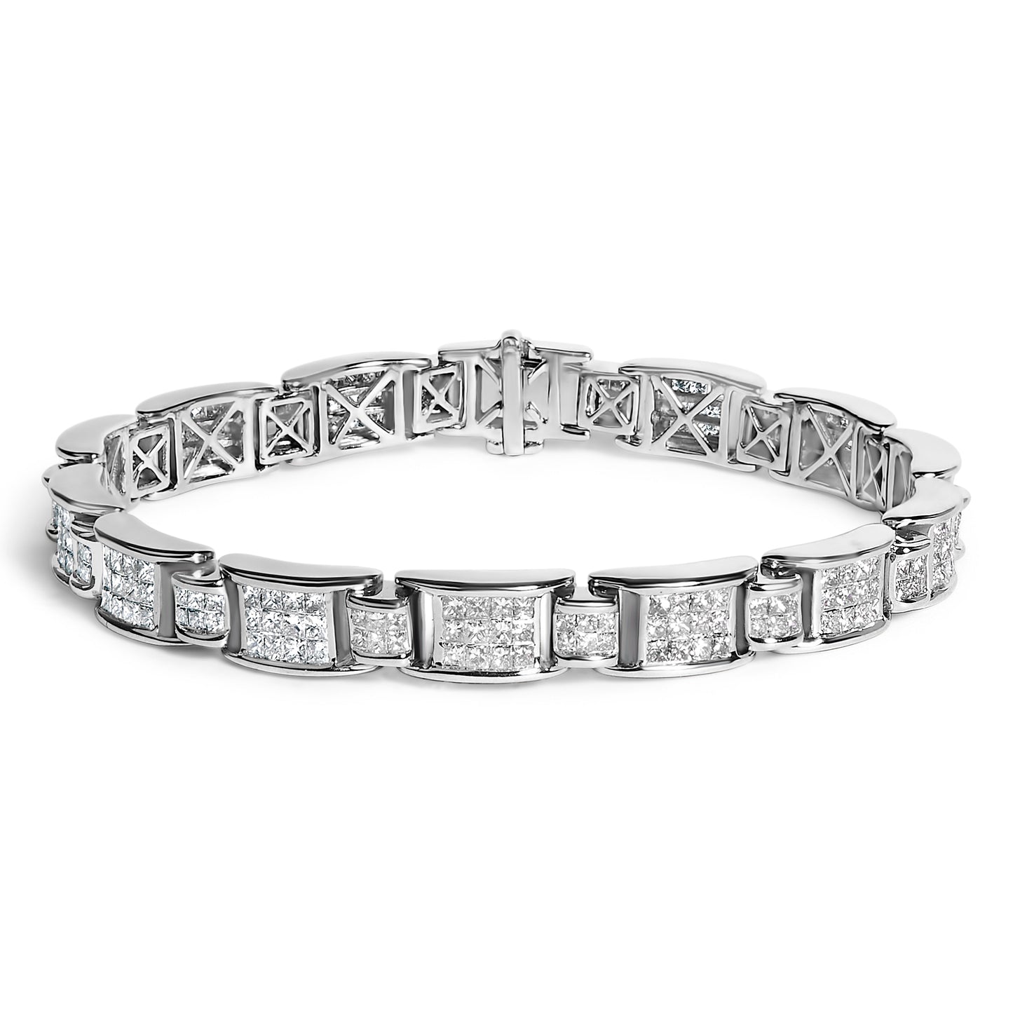 18K White Gold 5.0 Carat Princess Diamond Buckle Link Bracelet