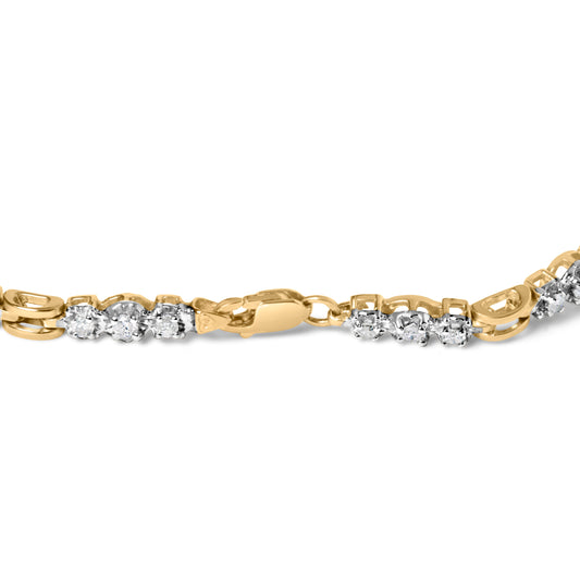 10k Yellow Gold 1.00 Cttw Diamond 3 Stone Link Bracelet (I-J Color, I1-I2 Clarity) -7.25" Inches