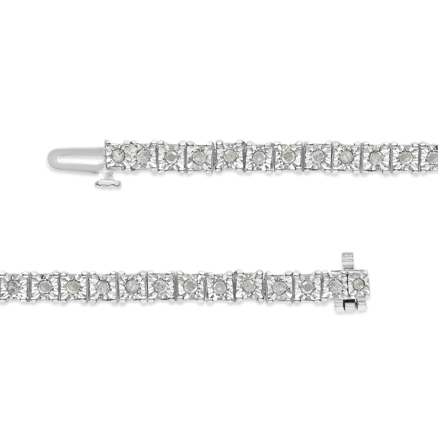 .925 Sterling Silver 1.0 Cttw Diamond Square Frame Miracle-Set Tennis Bracelet (I-J Color, I3 Clarity) - 7"