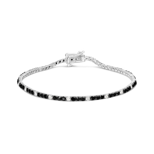 .925 Sterling Silver 3.0 Cttw Black and White Diamond Tennis Bracelet (I-J Color, I2-I3 Clarity) - 7.25" Inches