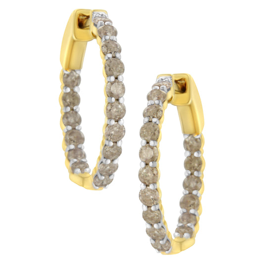 10K Yellow Gold Plated Sterling Silver Diamond Hoop Earrings (2 cttw, K-L Color, I2-I3 Clarity)