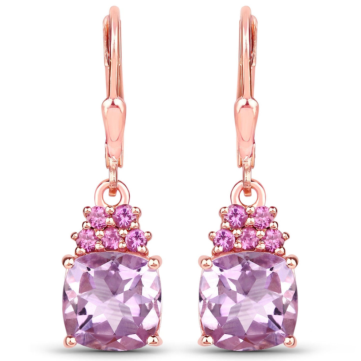 4.90 Carat Genuine Pink Amethyst and Rhodolite .925 Sterling Silver Earrings