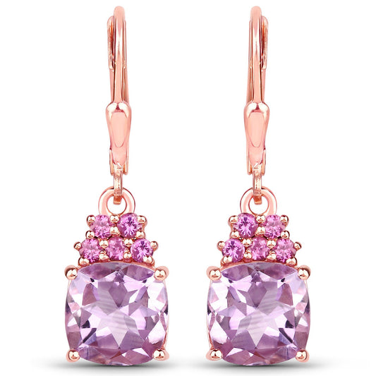 4.90 Carat Genuine Pink Amethyst and Rhodolite .925 Sterling Silver Earrings