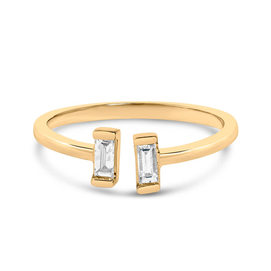 14K Yellow Gold Plated Sterling Silver 1/5 Cttw Baguette Diamond Open Band Ring