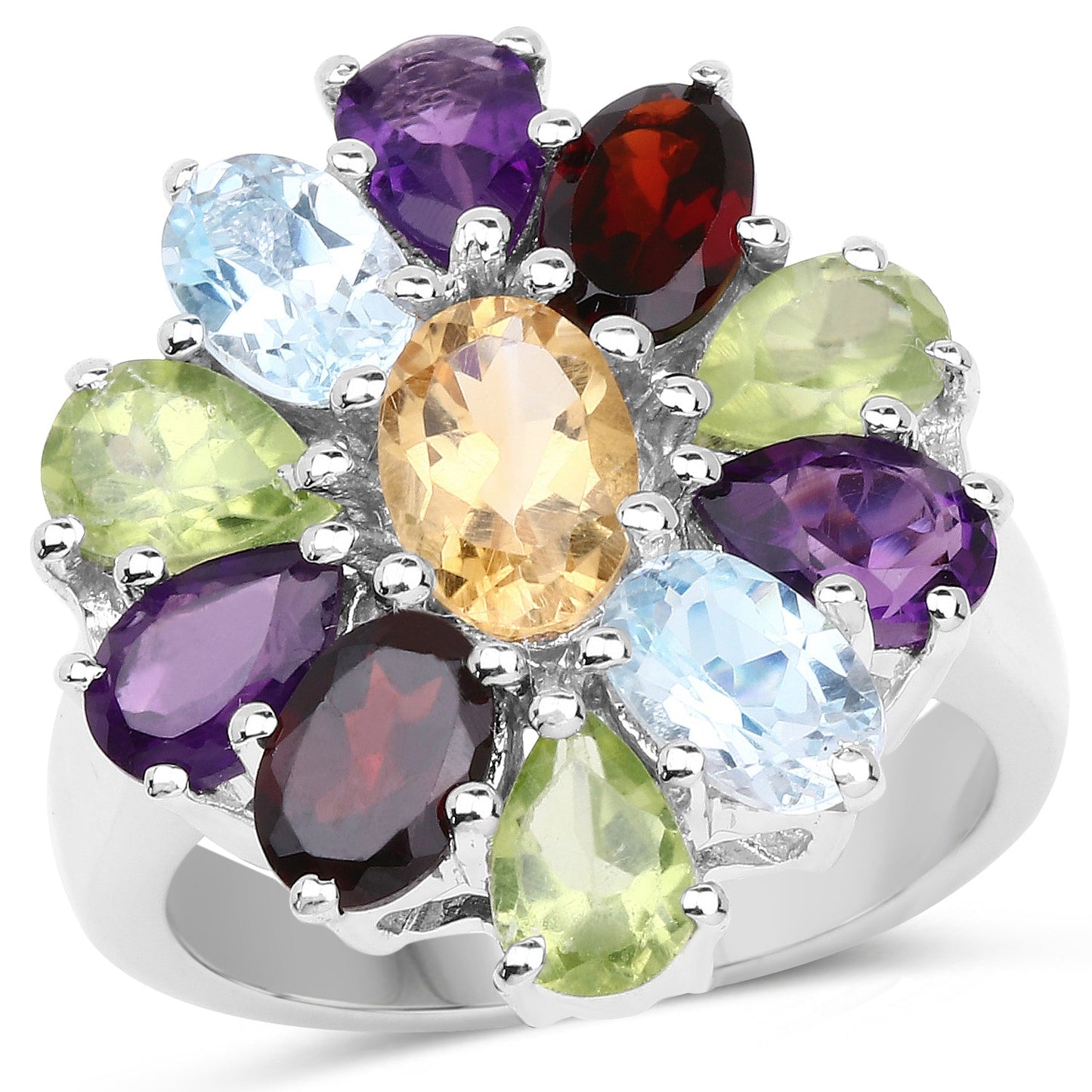 5.150 Carat Genuine Multi Stones .925 Sterling Silver Ring