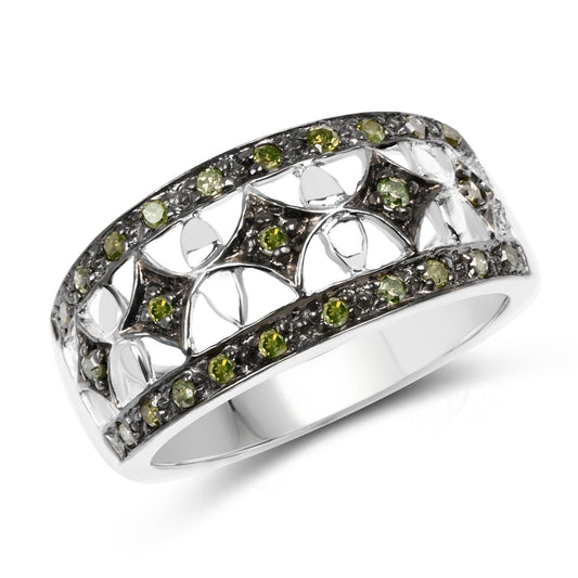 0.32 Carat Genuine Green Diamond .925 Sterling Silver Ring