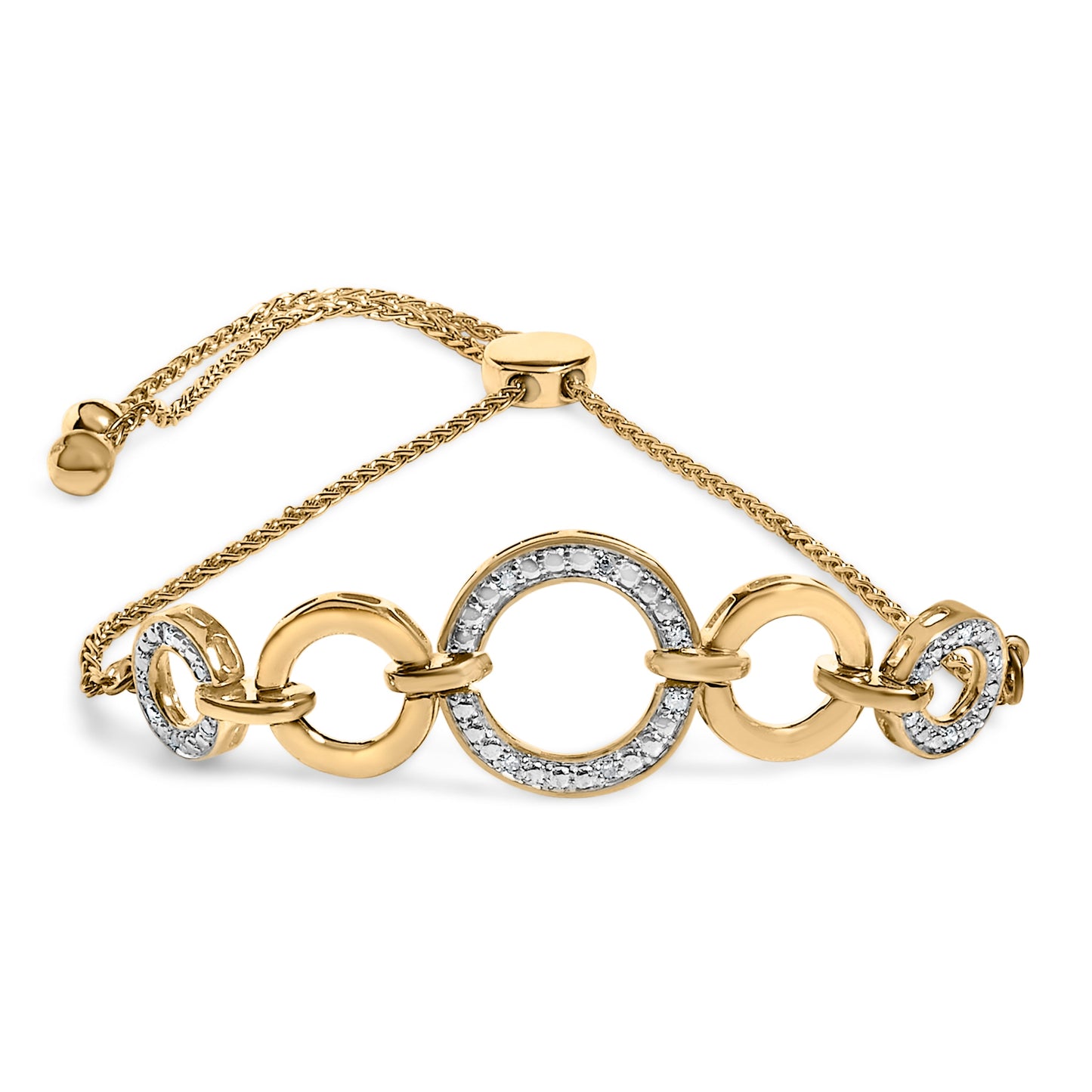 14K Yellow Gold Plated .925 Sterling Silver 1/10 Cttw Diamond Infinity Loop Adjustable Bolo Tennis Bracelet