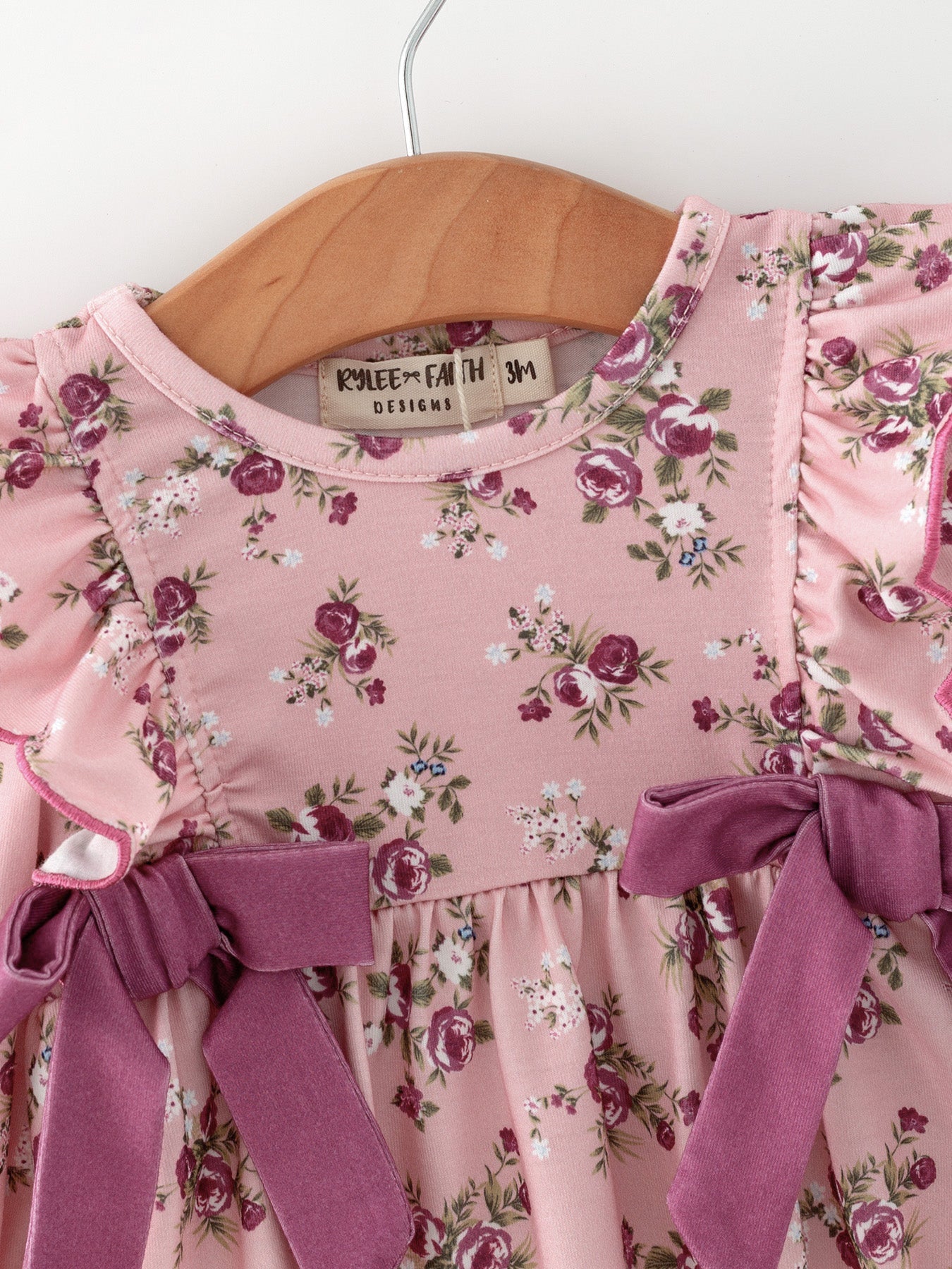 Fall Purple Floral Baby Girl Romper Bow Ruffle Long Sleeve