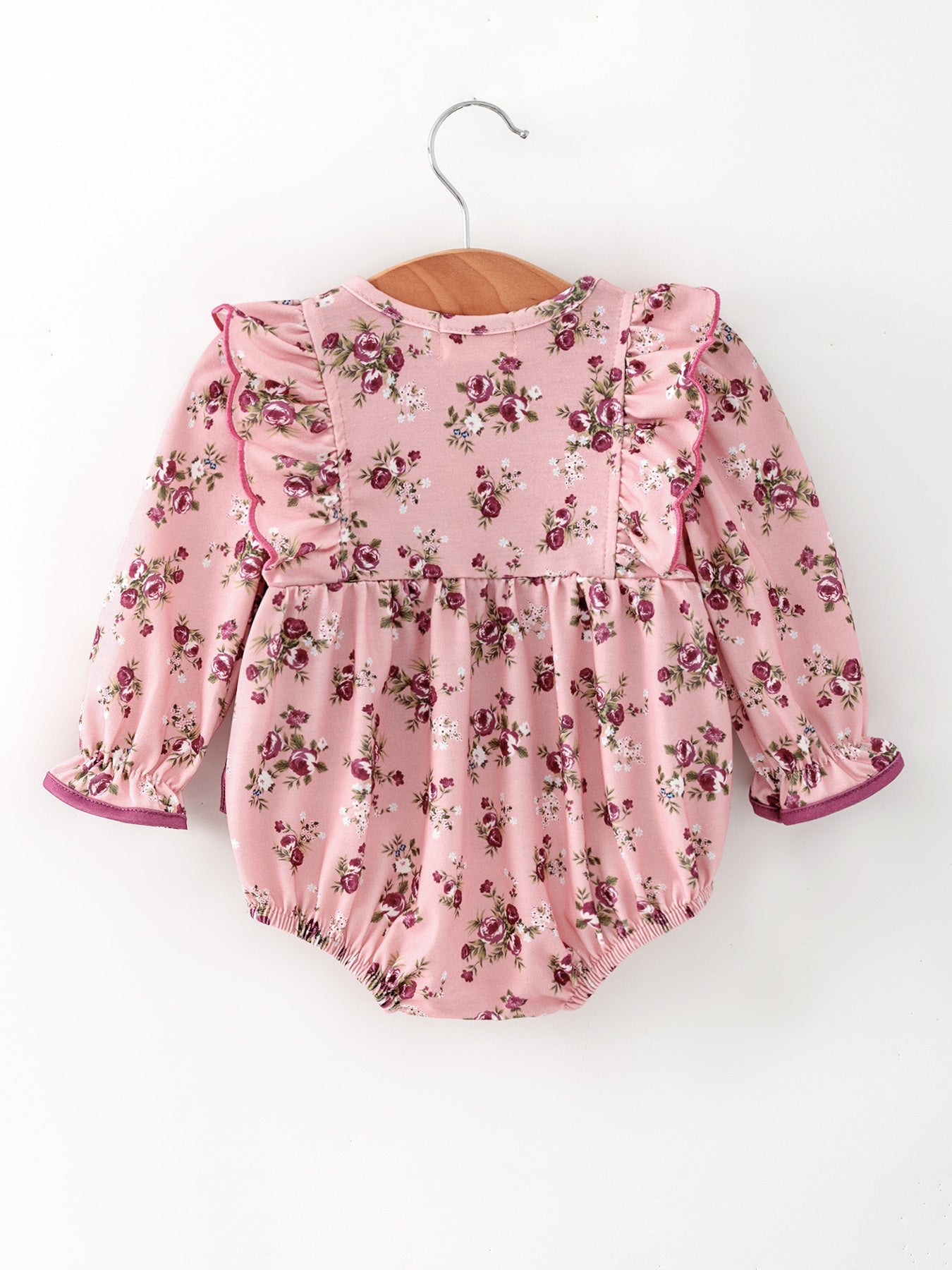 Fall Purple Floral Baby Girl Romper Bow Ruffle Long Sleeve