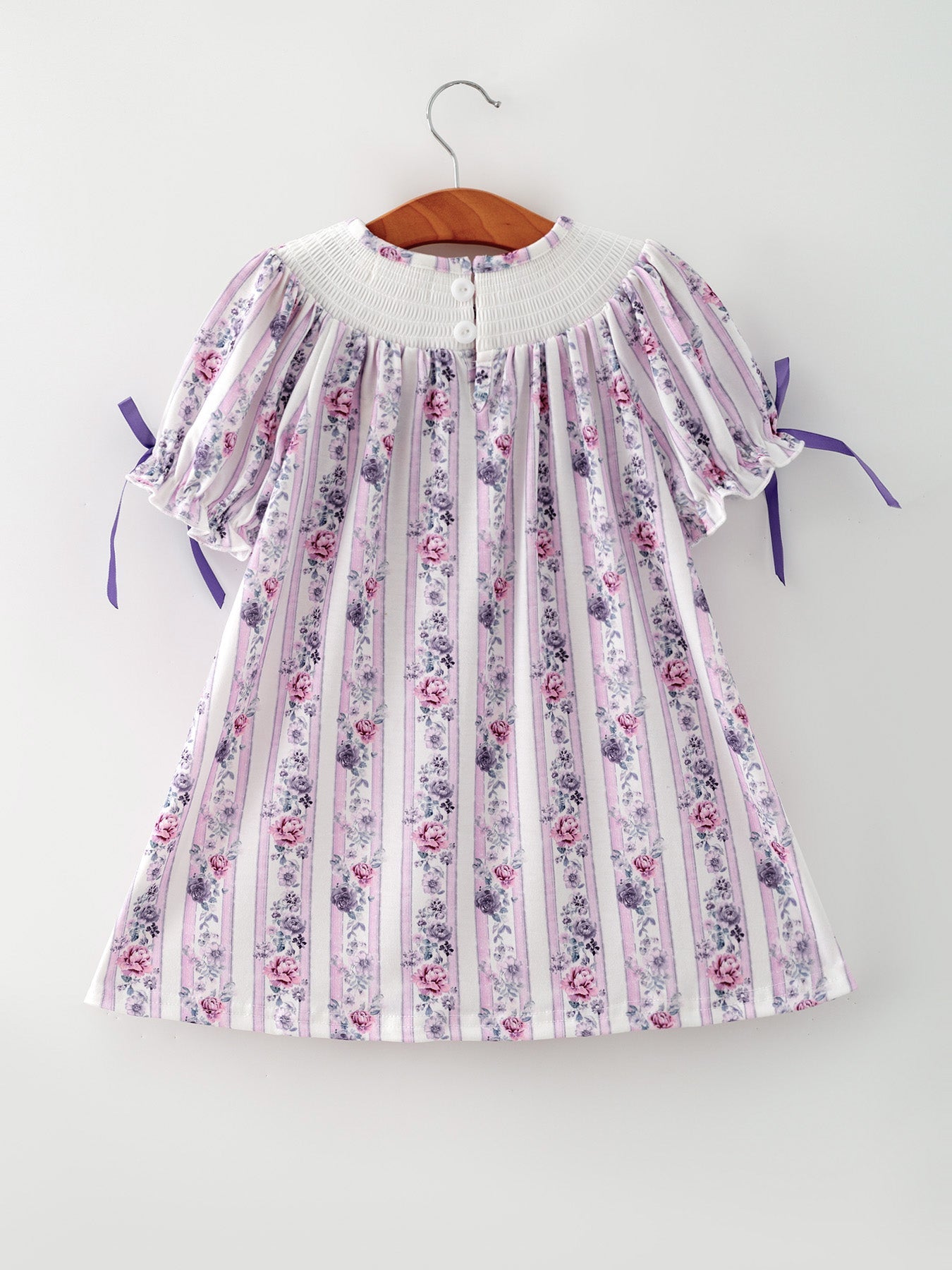 Fall Purple Floral Smocked Embroidered Girl Dress