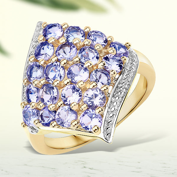 18K Yellow Gold Plated 2.00 Carat Genuine Tanzanite .925 Sterling Silver Ring