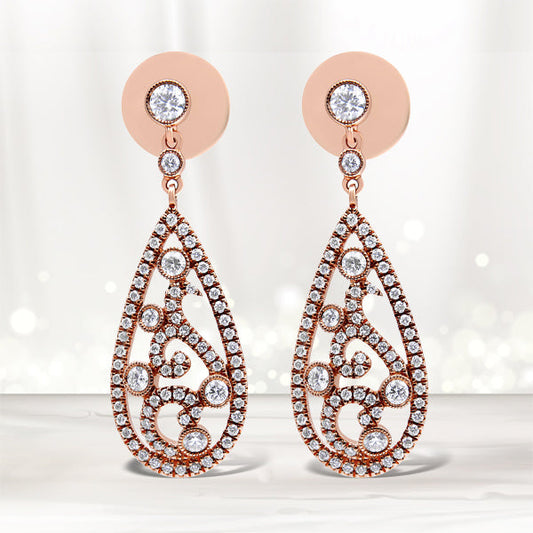 18K Rose Gold 1 1/4 Cttw Diamond Teardrop Shaped Drop and Dangle Screw Back Stud Earring (F-G Color, VS1-VS2 Clarity)