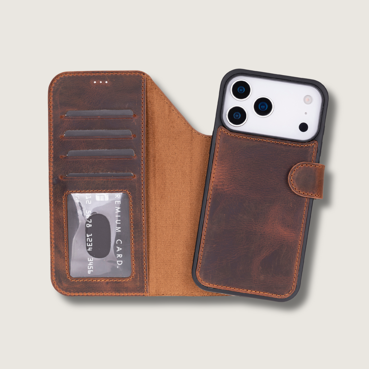 Leather iPhone 18 Pro Max Wallet Case – Brown - Austin