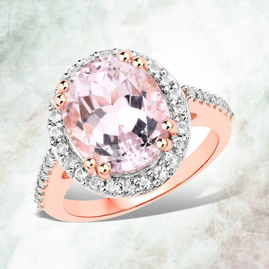 6.94 Carat Genuine Kunzite and White Topaz .925 Sterling Silver Ring