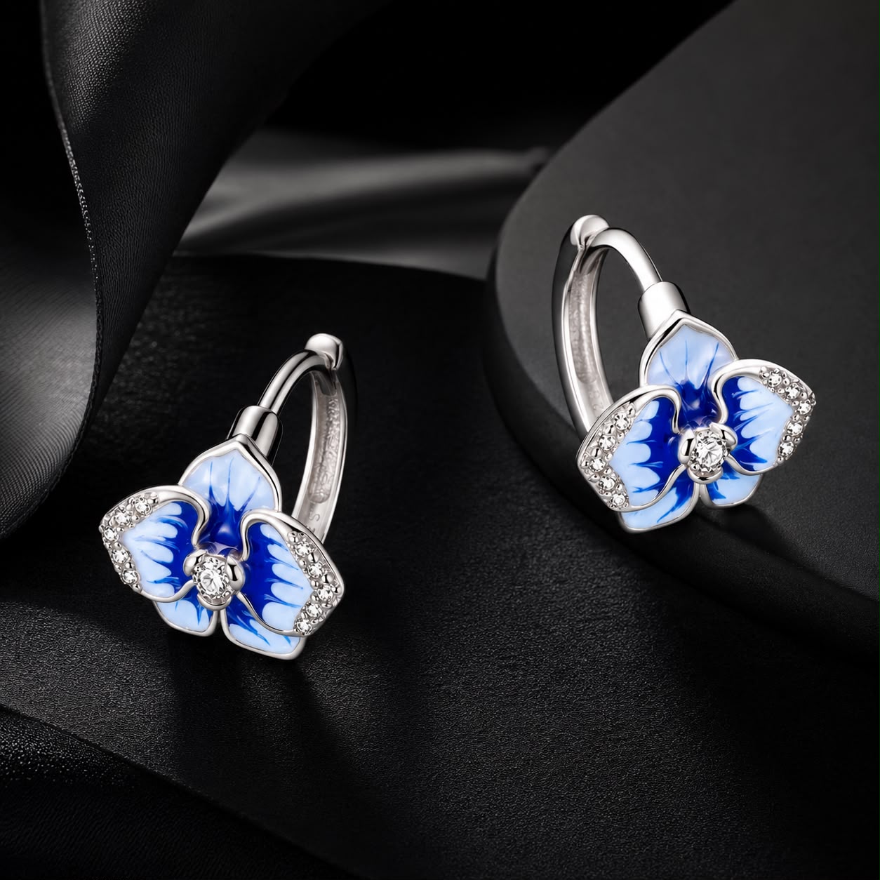 925 Sterling Silver Earrings with Enamel and Pavé Setting, 10mm for Women