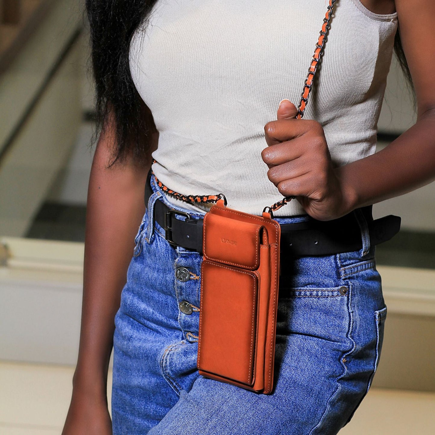 Leather Blue Crossbody Bag Phone Wallet - Columbus