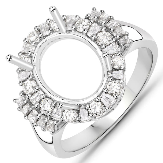 0.83 Carat Genuine White Diamond 14K White Gold Semi Mount Ring - holds 11x9mm Oval Gemstone