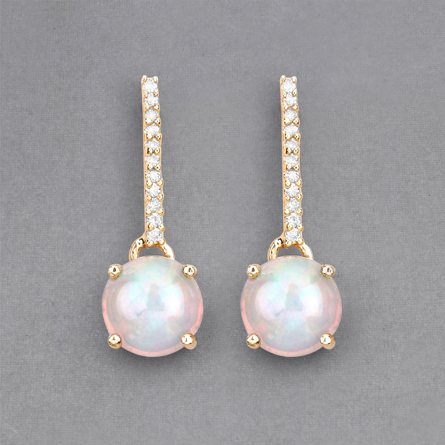 1.06 Carat Genuine Ethiopian Opal and White Diamond 10K Yellow Gold Earrings