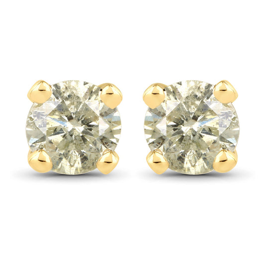 0.92 Carat Genuine LB Diamond 14K Yellow Gold Earrings