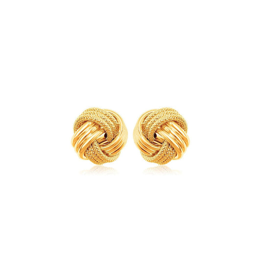 10k Yellow Gold Love Knot with Ridge Texture Earrings
