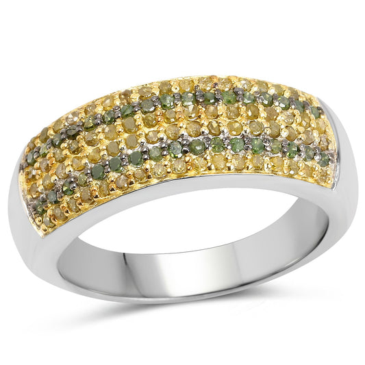 0.43 Carat Genuine Green Diamond and Yellow Diamond .925 Sterling Silver Ring