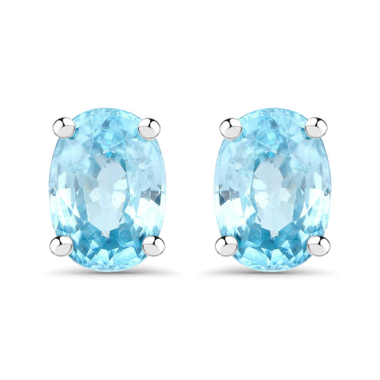 2.40 Carat Genuine Blue Zircon .925 Sterling Silver Earrings