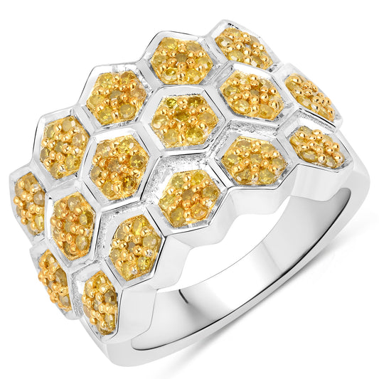 0.75 Carat Genuine Yellow Diamond .925 Sterling Silver Ring