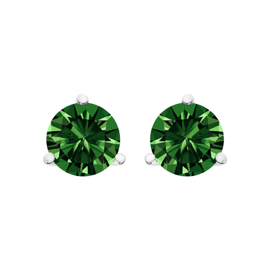 14K White Gold 1.0 Cttw 3-Prong Martini Set Lab Grown Green Diamond Solitaire Stud Earrings
