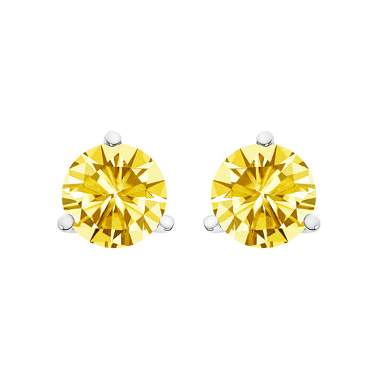 14K White Gold 3-Prong Martini Set 1.0 Cttw Yellow Lab Grown Diamond Solitaire Stud Earrings