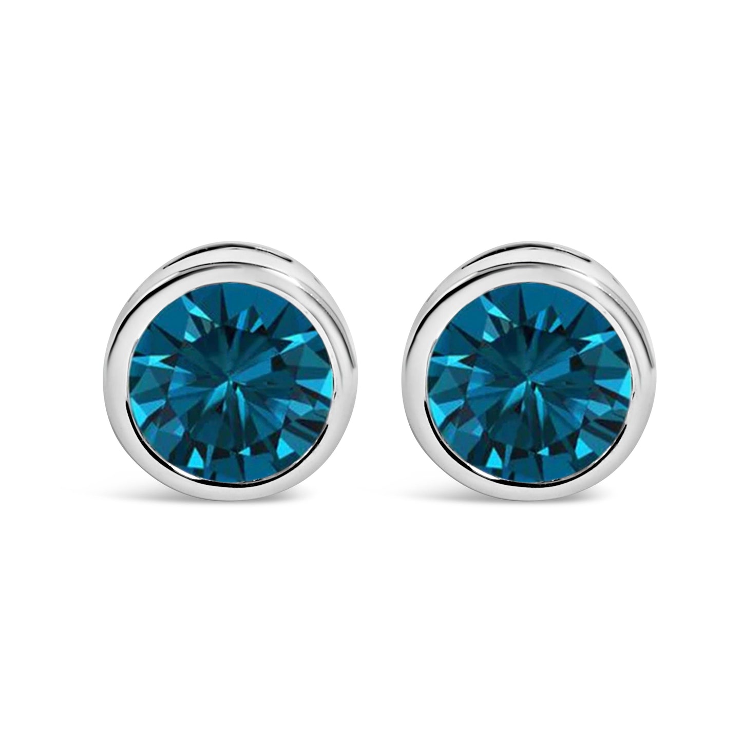 14K White Gold 1.0 Cttw Bezel Set Lab Grown Blue Diamond Solitaire Stud Earrings