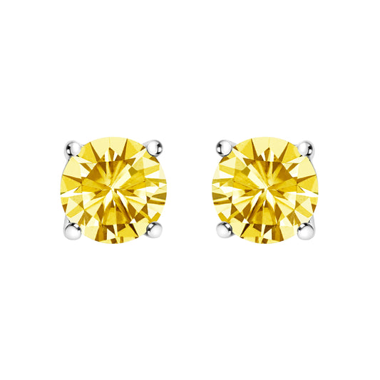 14K White Gold 1.0 Cttw Lab Grown Yellow Diamond Solitaire Stud Earrings (Yellow Color, VS2-SI1 Clarity)