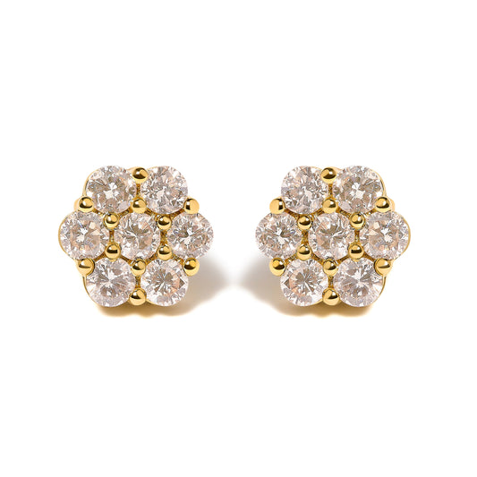 14K Yellow Gold 3.0 Cttw Diamond Floral Cluster Stud Earring
